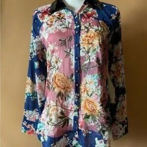 Aratta Silent Journey Embroidered Sequin Collar Button Down Blouse - XS